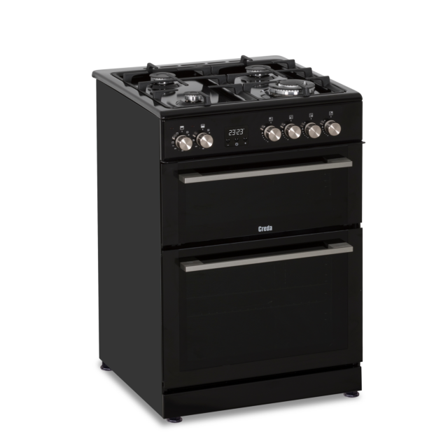 Creda C60DFDOBL 59.8cm Double Oven Dual Fuel Cooker with Gas Hob - Black