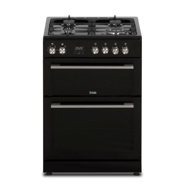 Creda C60DFDOBL 59.8cm Double Oven Dual Fuel Cooker with Gas Hob - Black