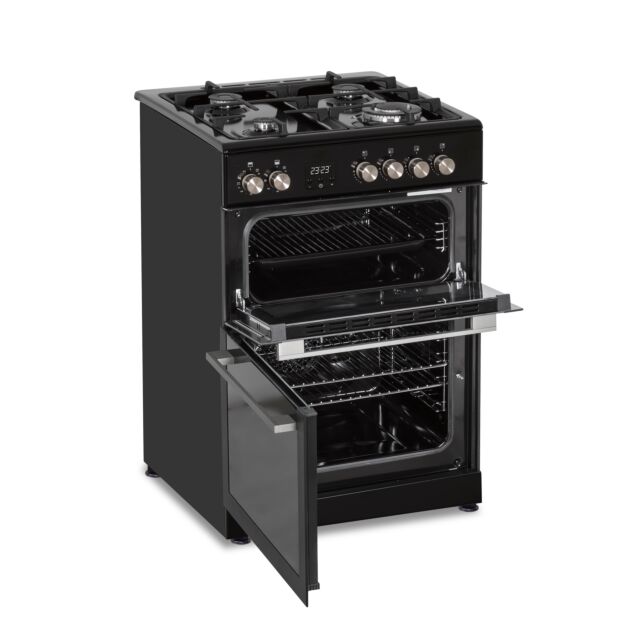 Creda C60DFDOBL 59.8cm Double Oven Dual Fuel Cooker with Gas Hob - Black