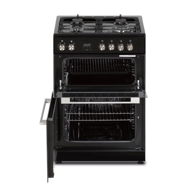 Creda C60DFDOBL 59.8cm Double Oven Dual Fuel Cooker with Gas Hob - Black
